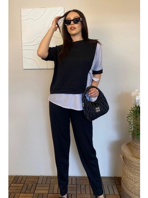 Ded Collection Kadın Bağlamalı Gömlek Detaylı Kısa Kollu Üst ve Havuç Pantolon Ikili Modal Takım