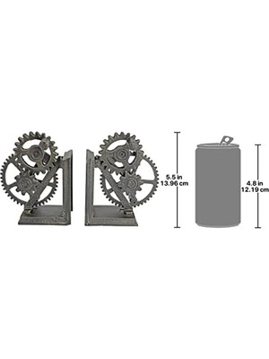 Gndz Store QH9631 Endüstriyel Dişli Steampunk Dekor Kitap Destekleri, 38 Cm, Ikili Set, Çok Renkli