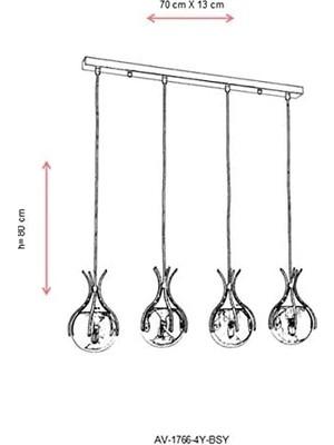 Gndz Store AV-60161-4Y-BSY Siyah Boyalı Modern Avize, E27, Metal, Cam, 70X13 cm