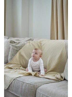 Gndz Store Müslin Bebek Kundak Örtüsü 120X120 cm -%100 Pamuk 4 Kat Müslin Bebek Battaniye (Bej)