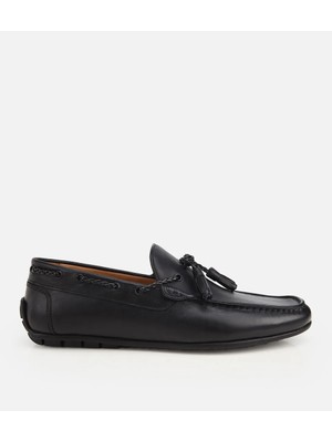 Hotiç Erkek Deri Siyah Püskül Dikiş Detaylı Klasik Loafer