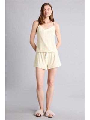 DeFacto Regular Fıt Askılı 2li Softshell Sarı Pijama TAKIM H7033AX26SM
