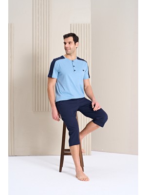 Over Sleep by Poleren Erkek Pijama Takımı Kapri & Bermuda Kısa Kol