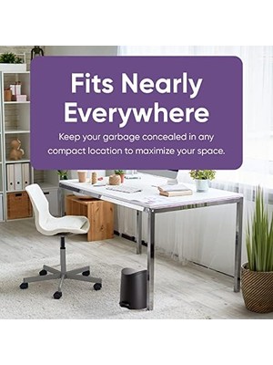 Gndz Store Superio Kapaklı Küçük Plastik Banyo Çöp Kutusu 3 Litre Siyah Modern Kavisli Ayak Pedallı Çöp Kovası, Mini Mutfak Çöp Kutusu, Yatak Odası, Ofis, Masa Altı Için Dayanıklı ve Yumuşak Kapanır