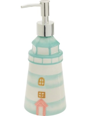 Gndz Store International Seramik Sabunluk Sahil Denizcilik Plaj Doldurulabilir Sıvı El Sabunluğu, Pompalı 368 Ml, Lagün Yaşamı Deniz Feneri