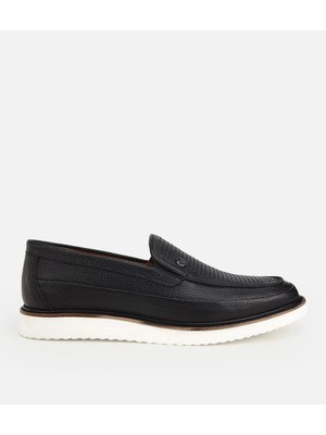 Hotiç Erkek Deri Siyah  Delikli Hafif Tabanlı Klasik Loafer