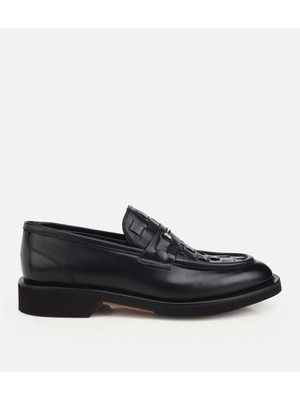 Hotiç 02AYH319750A100 ERKEK Deri Siyah Örme Metal Detaylı Klasik Loafer