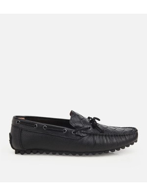 Hotiç 02AYH322780A100 ERKEK Deri Siyah Kroko Detaylı Günlük Loafer