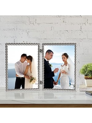Gndz Store Frames 5x7 Menteşeli Çift Fırçalı Nikel Metal Resim Çerçevesi Halat Tasarımlı
