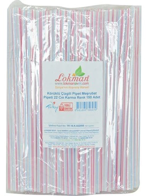 Aydogan's Körüklü Çizgili Pipet Ayran Kola Meşrubat Pipeti 22 cm  Renk 150 Adet Paket