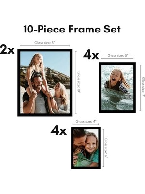 Gndz Store 10'lu Paket Siyah Resim Çerçeveleri Kolaj Duvar Dekoru - Galeri Duvar Çerçevesi Seti Iki 8X10, Dört 5x7 ve Dört 4x6 Çerçeve, Kırılmaya Dayanıklı Cam, Asma Donanımı ve Şövale Dahil