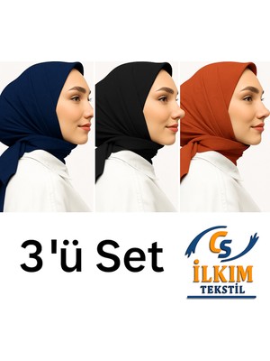 İlkim Tekstil Eşarp Bambu Kraş Eşarp 3’lü Set Siyah,lacivert,kiremit