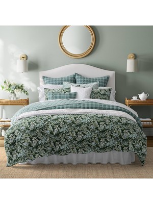 Gndz Store Ashley- Comforter Set, Reversible Bedding Set, Includes Matching Shams With Bonus Euro Shams & Throw Pillows (Bramble Floral Green,)