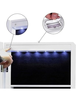 Gndz Store Tekerlekli ve LED Aydınlatmalı Kilitlenebilir Mücevher Dolabı, Beyaz, JBC61W