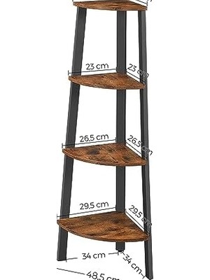 Gndz Store Vasagle Köşe Rafı, Ayaklı Raf, Kitaplık, 4 Raflı Merdiven Rafı, Kolay Montaj, Sağlam Çelik Çerçeve, Oturma Odası, Yatak Odası, Balkon, Endüstriyel Tasarım, Eski Kahverengi-Siyah LLS34X