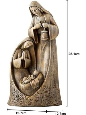 Gndz Store Avalon Galeri Figürleri - Oyma Ahşap Görünümlü Mary ve Jesus Masa Üstü Doğum Heykelcik, 25,8 Cm, Kutsal Aile