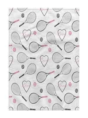 Gndz Store 3D Gül Tenis Aşk Desenli Gri ve Pembe TWL_201737_1 Havlu, 38 cm x 55 Cm, Çok Renkli