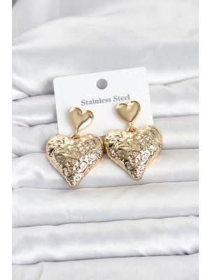 Nemere 316L Çelik Gold Renk Kalp Model Kadın Küpe TJ-BKP11825