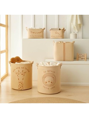 Gndz Store 3'lü Çocuk Odası Sevimli Aslan Jüt Dokuma Kumaş Sepet Set 24 x 17 x 14/30 x 21 x 18/33 x 40 cm