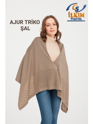 İlkim Tekstil Ajur Triko Şal, Şık Rahat Omuz Şalı, Triko Omuz Şalı, 75X175