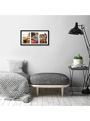 Gndz Store 20 x 41 cm Resim Çerçevesi Kolaj - Üç Adet 13 x 18 cm Fotoğrafı Duvarınızda Gösterin - Ailenin Birden Fazla Resmi Için Resim Çerçevesi - Kırılmaz Camlı Kompozit Ahşap - Siyah