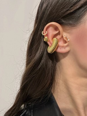 OkkoStore Çelik Çizgili Kalın Halka Kıkırdak Küpesi Earcuff