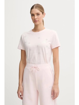 Guess 4g Baklava Desenli Zımbalı Kısa Kollu Kadın T-Shirt V5BI14I3Z14-PMRJ