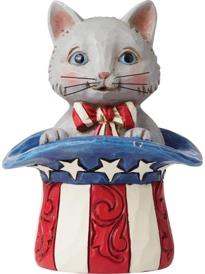 Gndz Store Jim Shore Heartwood Patriotik Kedi Silindir, Minyatür Figür, 8,9 Cm, Çok Renkli