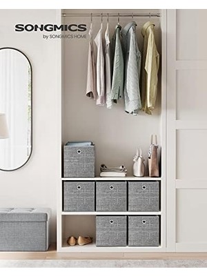 Gndz Store Saklama Kutusu, 6'lı Set, Saplı Dokusuz Kumaş Düzenleme Kutuları, Kutu Saklama, 26 x 26 x 28 Cm, Küp Raf, Katlanır Kutu, Kıyafet Saklama Için, Gri Alacalı RFB026G01