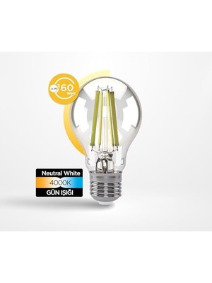 Gndz Store Filament Ampul E27 A Sınıfı Enerji 3.8W 806LM 4000K Clear