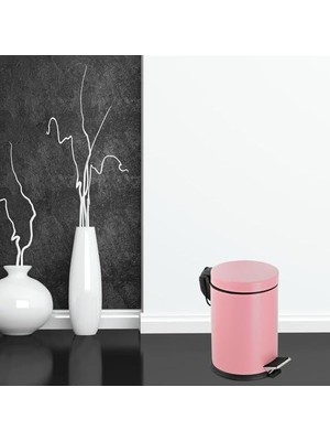 Gndz Store Premium Serisi 12 Litre Hacimli Paslanmaz Banyo-Mutfak Pedallı Çöp Kovası Pembe, 12L