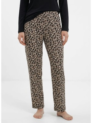 Vivis Siyah - Kahve Kadın Leopar Desenli Pijama Alt 50VIV10716