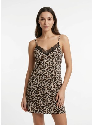 Vivis Siyah - Kahve Kadın Leopar Desenli Gecelik 50VIV10621