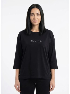 Sixteensixty Siyah Kadın Yuvarlak Pijama Üst 403SIX-1110-125