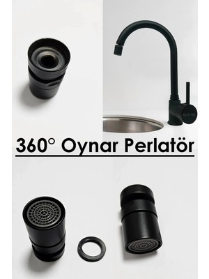 Kustar 360° Ayarlanabilir Dönerli Musluk Başlığı Siyah
