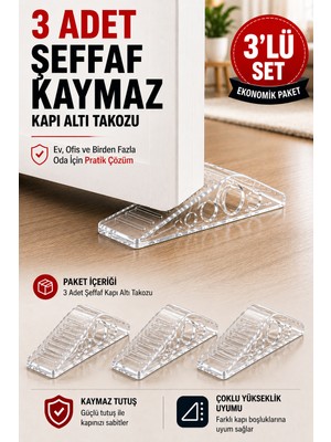 Open City 3 Adet Şeffaf Silikon Kapı Altı Stoperi Kaydırmaz Kapı Durdurucu 12 cm Kapı Sabitleyici