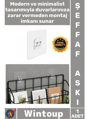 Wintoup #askı Mutfak Banyo Güçlü Askı Şeffaf Yapışkanlı Duvar Askısı Çift Kancalı Pratik Düzenleyici Askı