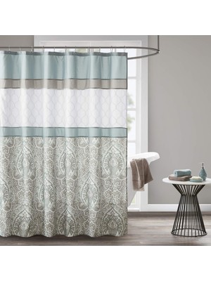 Gndz Store 510 Desıgn Duş Perdesi, Dahili Astarlı Geometrik Dokulu Nakış Tasarımı, Modern Orta Yüzyıl Banyo Dekoru, Makinede Yıkanabilir, Kumaş Gizlilik Ekranı 72X72, Shawnee, Deniz Köpüğü