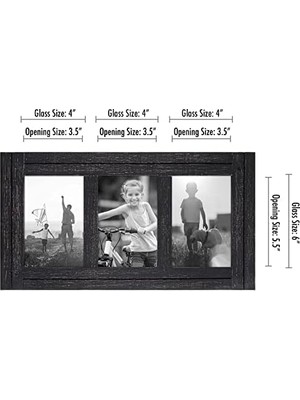 Gndz Store Kömür Siyahı 4x6 Üçlü Resim Çerçevesi - Aile Fotoğrafları ve Duvar Kolajı Için Şövale ve Cilalı Camlı Eskitilmiş Ahşap Dekoratif Resim Çerçeveleri - Duvar ve Masa Üstü Için
