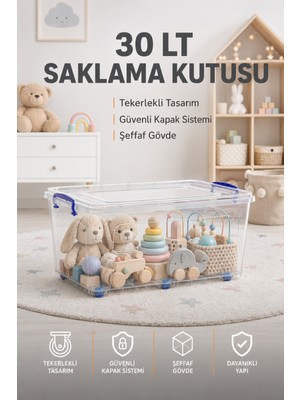 Wumboo 3'lü Tekerlekli 30 Lt Oyuncak Saklama Kutusu,oyuncak Düzenleyici-Çocuk Odası Düzenleyici Organizer