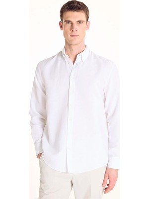 Ted Baker Beyaz Erkek Düğmeli Comfort Fit Oxford Gömlek TBMRSH2060