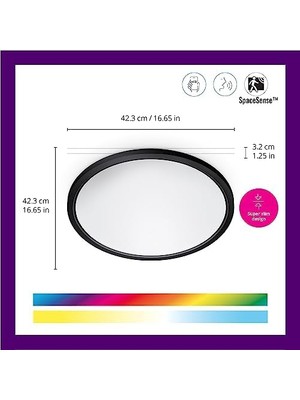 Gndz Store Wiz Superslim 22W Siyah Sıva Üstü Rgb Akıllı LED Yuvarlak Panel Tavan Armatürü 42 cm Çapında 2600 Lumen
