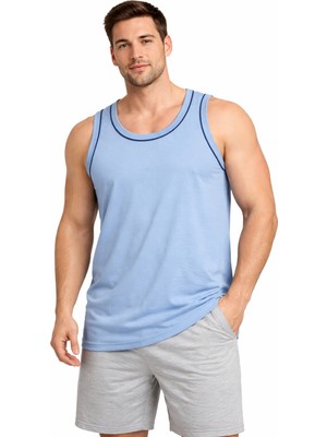 Justas Erkek Büyük Beden Rambo Atlet Mavi Lacivert Biyeli %100 Pamuk 3xl-6xl