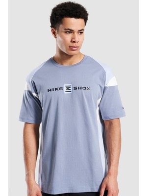 Nike Sportswear Shox Nz Loose Fit Mens Tee Bol Kesim Bisiklet Yaka Pamuklu Erkek Tişört Mavi
