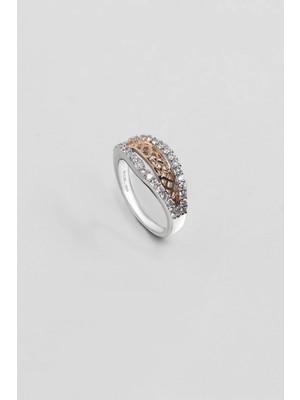 So CHIC Modern Stil 18 Ayar Rose ve Beyaz Altın Kaplama Gümüş Yüzük