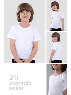 Baykar Erkek Çocuk Pamuklu Bisiklet Yaka Fanila Tişört 2'li Paket 2202 Beyaz