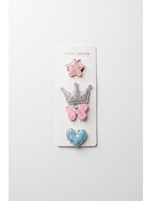 Le Mabelle Pembe Kelebek Figürlü 4'lü Saçsız Bebek Tokası Set