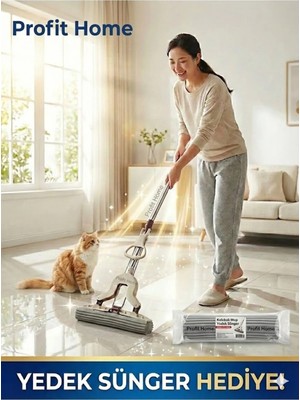 Profit Home Kendinden Sıkmalı Sünger Mop Temizlik Seti + Yedek Sünger, Kelebek Mop Seti