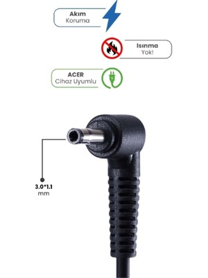 19V 3.42A 3.0 * 1.1mm 65W Acer Için Laptop Adaptör
