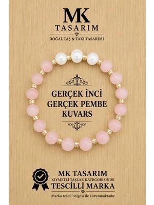 MK Tasarım Gerçek Inci Gerçek Pembe Kuvars Bileklik MK.7000.829- Rahatlık-Dinginlik-Enerji- Stres Bilekliği